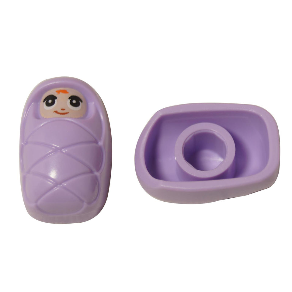 LEGO® figura de bebé Ella envuelta en una manta lavanda, pieza de bebé estilo Friends frnd0762
