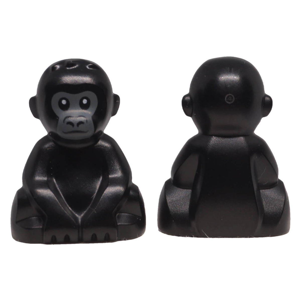 LEGO® baby gorilla 5619pb01 in black with dark bluish gray face, front and back views