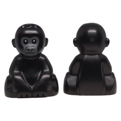 LEGO® baby gorilla 5619pb01 in black with dark bluish gray face, front and back views