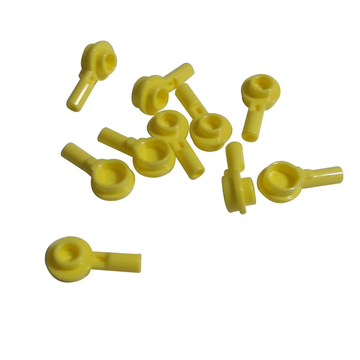 LEGO® Bar 1L with 1 x 1 round plate with hollow stud in bright light yellow, small connector piece for detailed builds.
