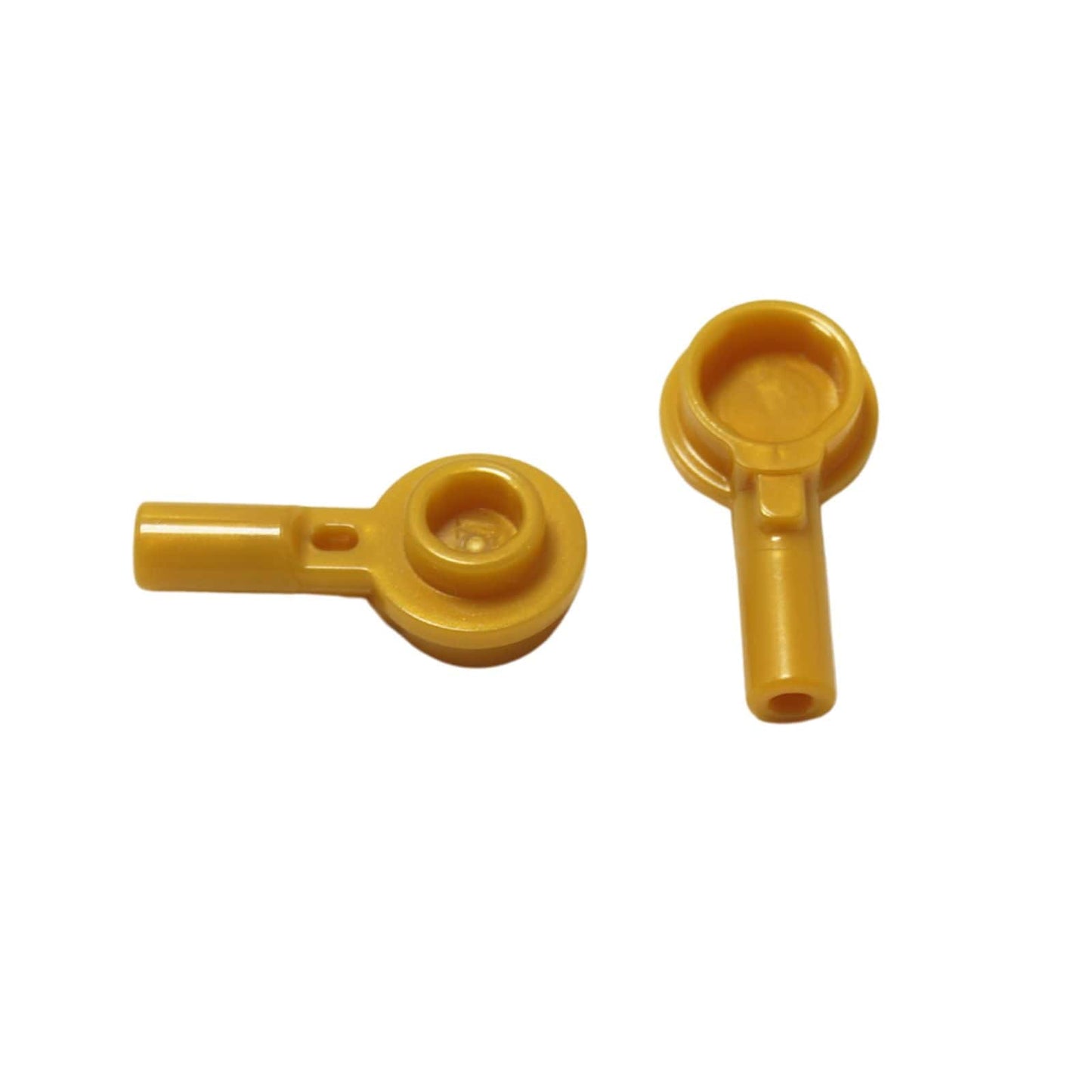 LEGO® Bar 1L with 1 x 1 round plate with hollow stud in pearl gold, small connector piece for detailed builds.
