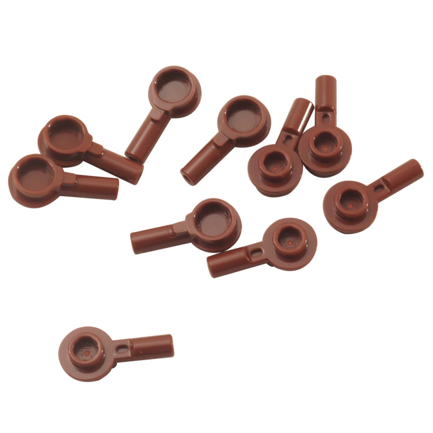 LEGO® Bar 1L with 1 x 1 round plate with hollow stud in reddish brown, small connector piece for detailed builds.
