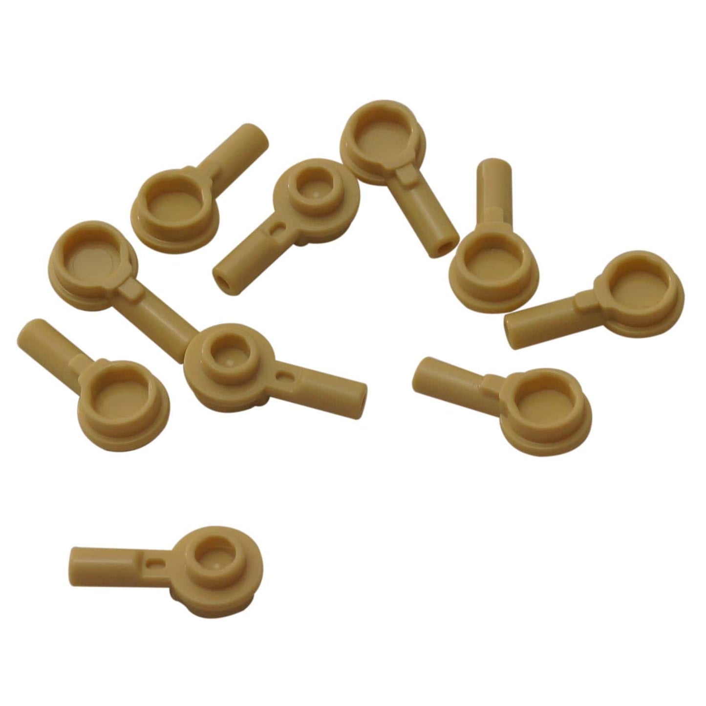 LEGO® Bar 1L with 1 x 1 round plate with hollow stud in tan, small connector piece for detailed builds.

