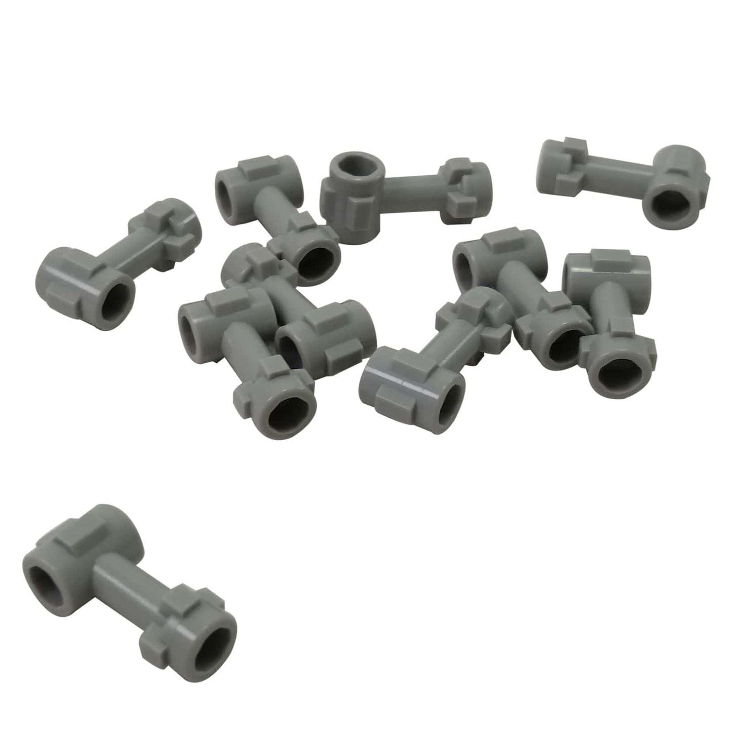LEGO® tyčový 1L konektor s vrchním čepem a dvěma bočními čepy, kolmé spojovací prvky pro dekorativní a konstrukční stavby, světle modrošedá barva
