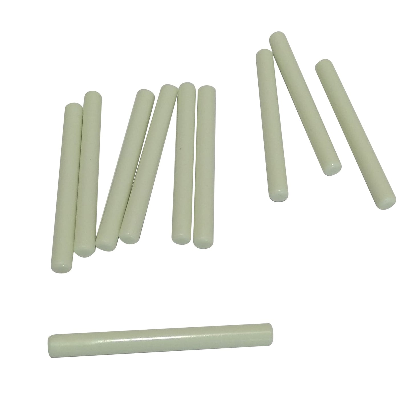 LEGO® elemento barra 4L dritta, comunemente usato come lama di lightsaber o bastone, colore bianco che si illumina al buio
