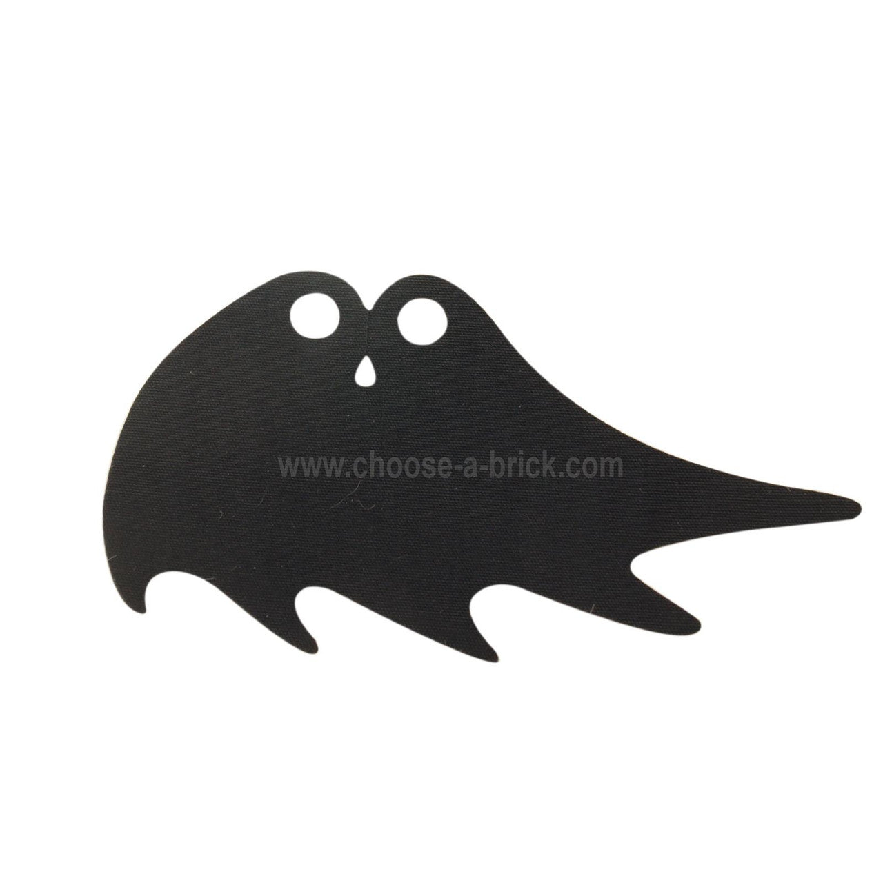A black scalloped 5-point cape for minifigures, designed with asymmetrical waving and suitable for creating superhero characters like Batman.
