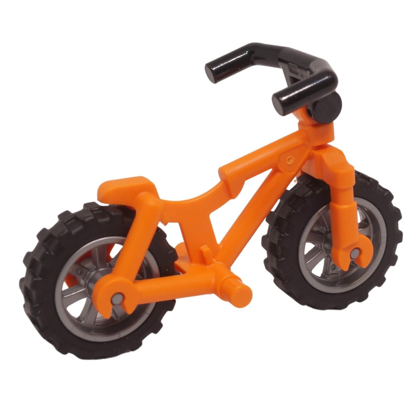 LEGO bicycle 5554c01 heavy mountain bike with rugged tires and silver wheels orange rear view