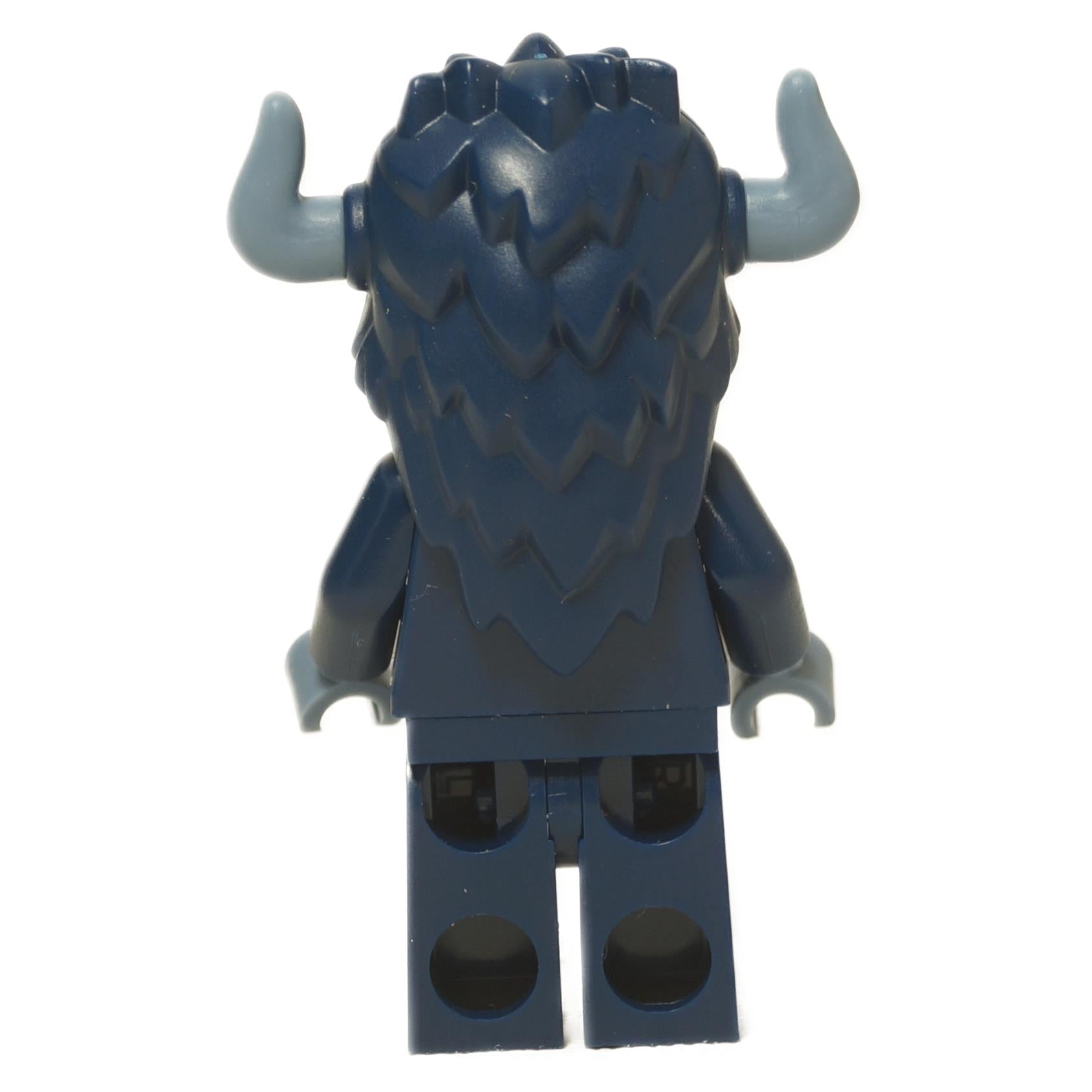 LEGO® Bogeyman minifigure (col456) from Collectible Minifigures Series 27, a dark blue monster with red eyes and a wide fanged mouth. Back view.