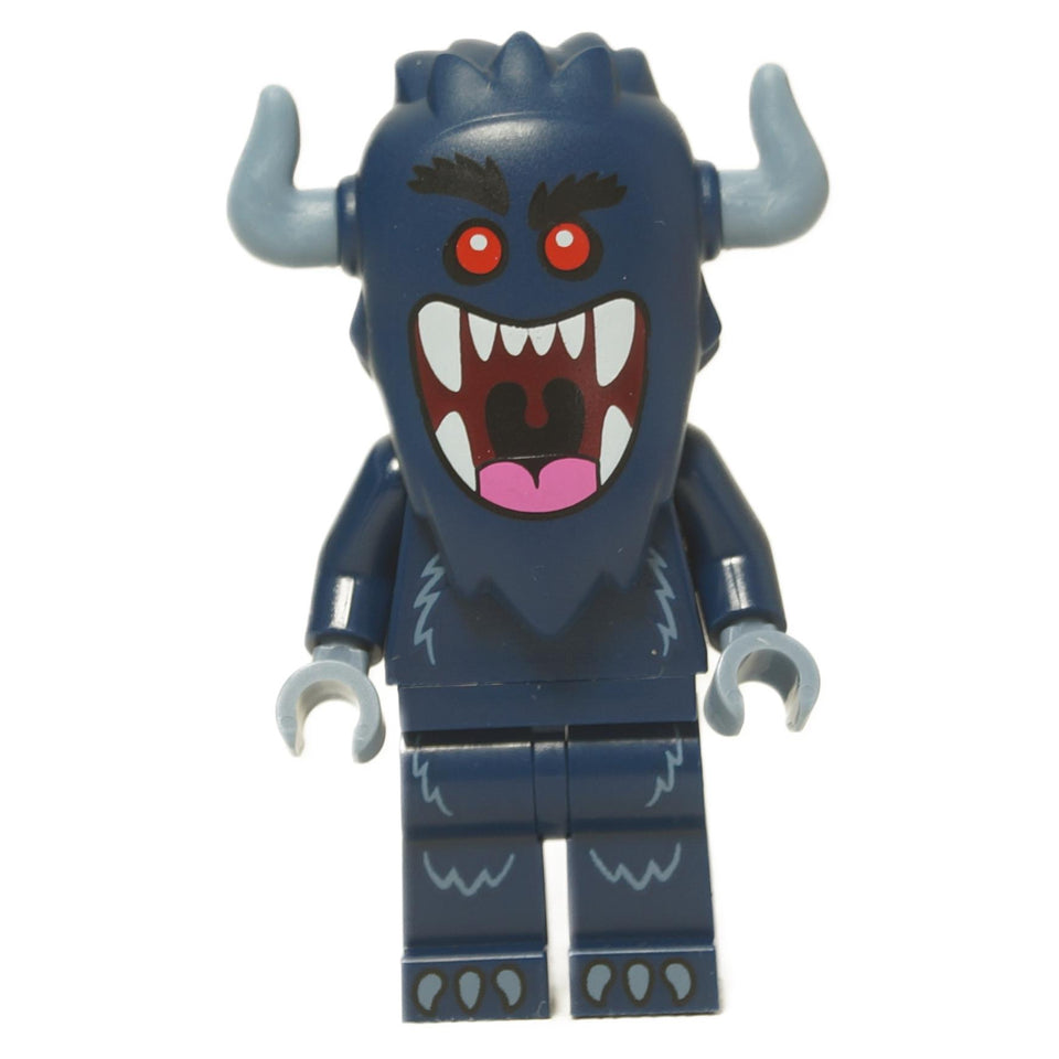 LEGO® Bogeyman minifigure (col456) from Collectible Minifigures Series 27, a dark blue monster with red eyes and a wide fanged mouth.