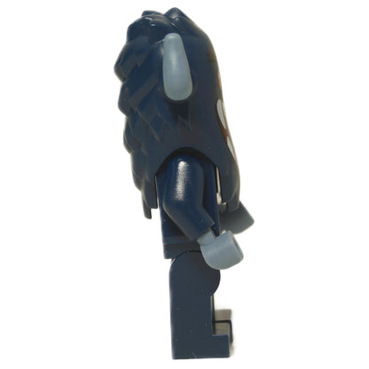 LEGO® Bogeyman minifigure (col456) from Collectible Minifigures Series 27, a dark blue monster with red eyes and a wide fanged mouth. Side view.