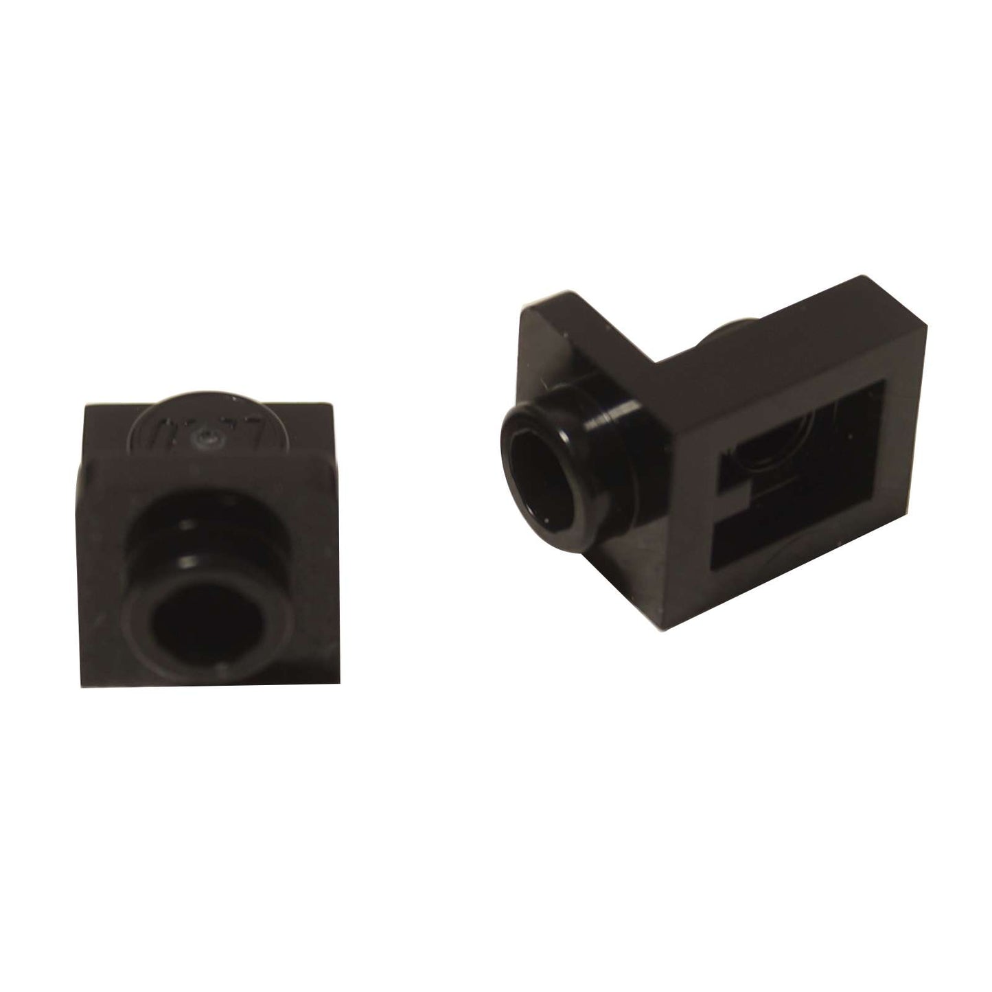 LEGO® Bracket 1 x 1 – 1 x 1 inverted in black, compact connector for SNOT building techniques.
