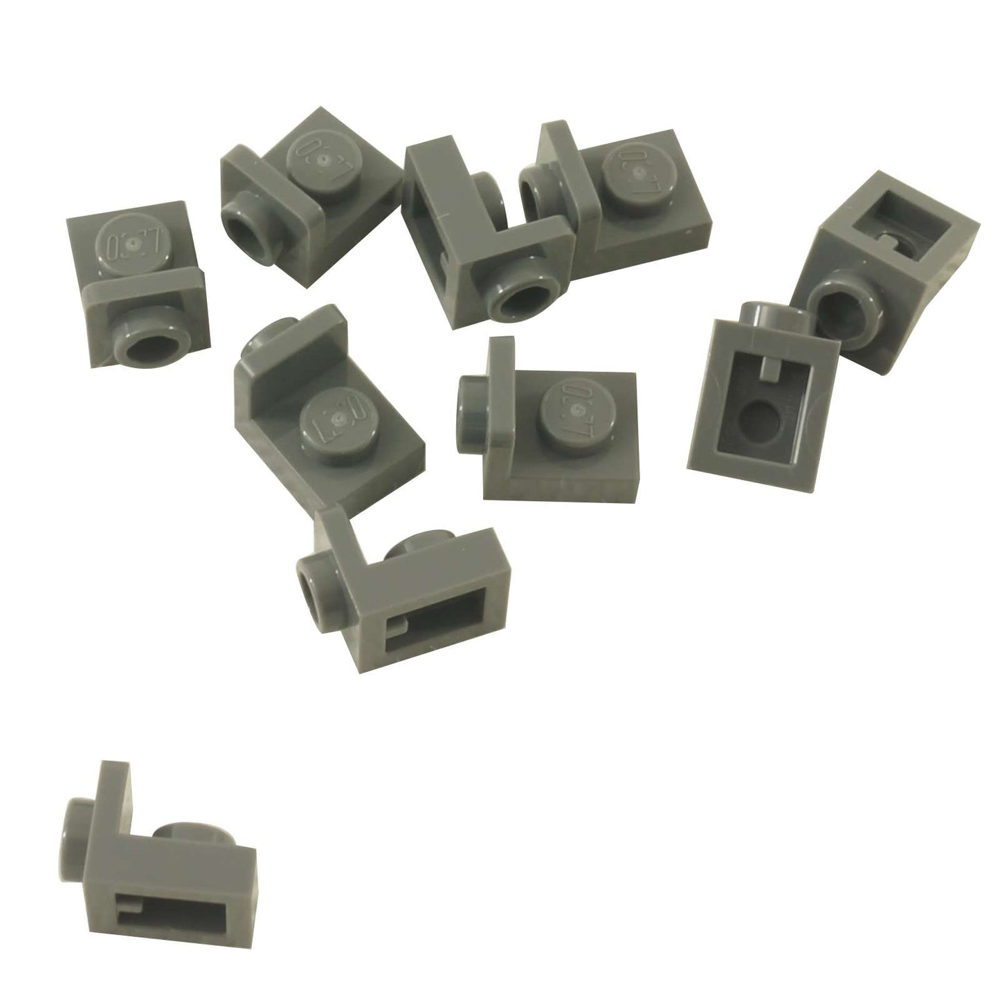 LEGO® Bracket 1 x 1 – 1 x 1 inverted in dark bluish gray, compact connector for SNOT building techniques.
