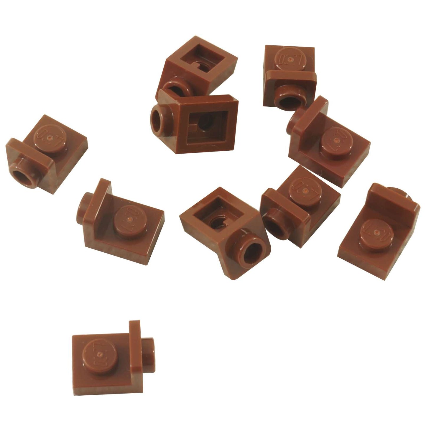 LEGO® Bracket 1 x 1 – 1 x 1 inverted in reddish brown, compact connector for SNOT building techniques.
