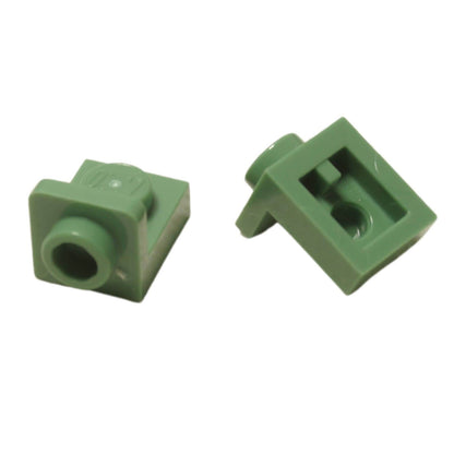 LEGO® Bracket 1 x 1 – 1 x 1 inverted in sand green, compact connector for SNOT building techniques.
