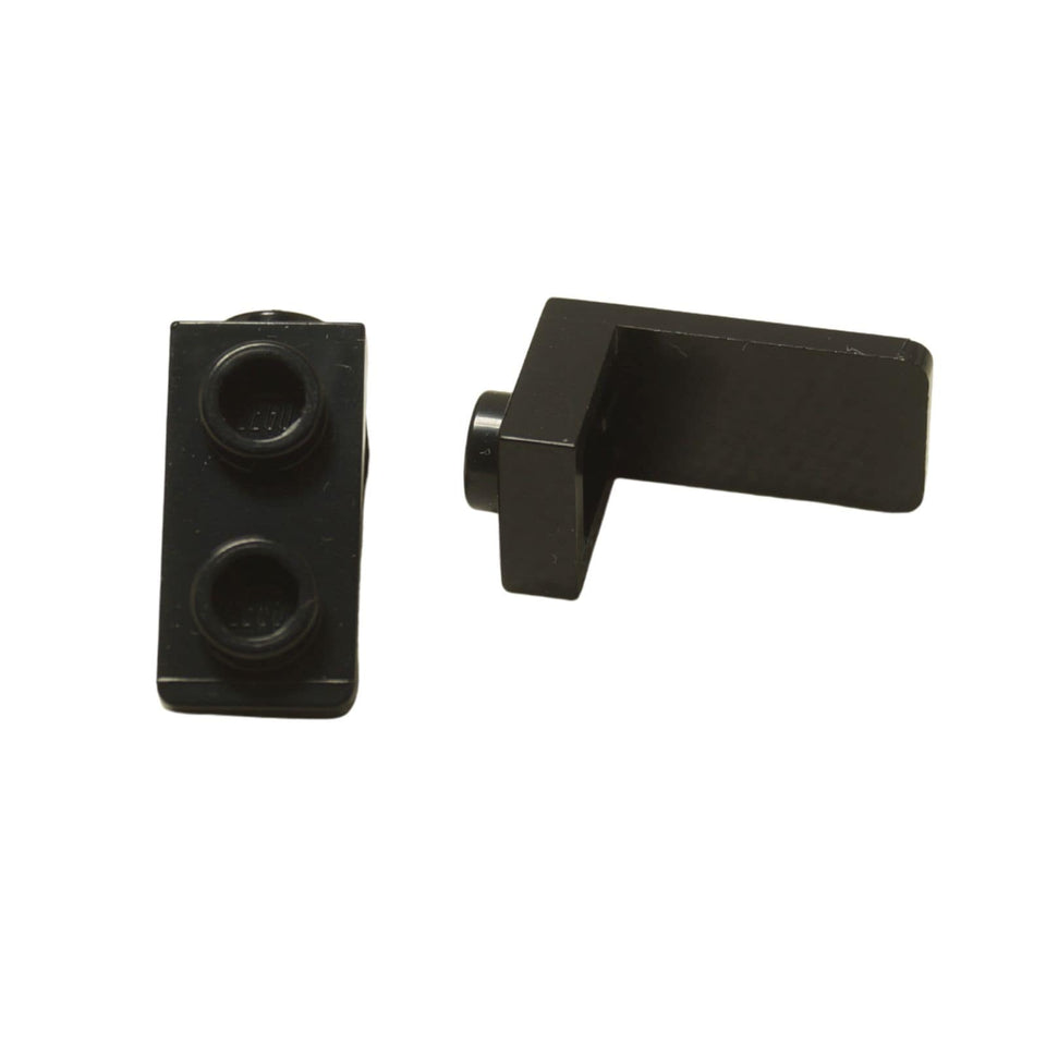 LEGO® bracket 1 x 1 - 1 x 2 piece, right-angle offset element for side-mounted studs and compact builds, black color
