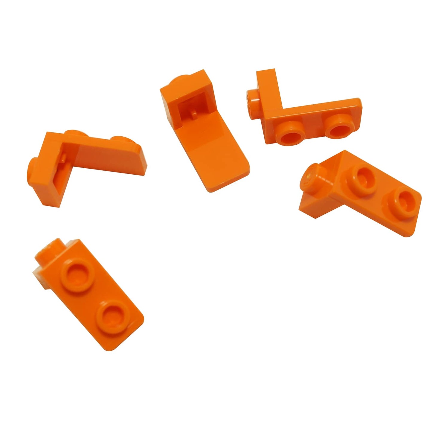 LEGO® bracket 1 x 1 - 1 x 2 piece, right-angle offset element for side-mounted studs and compact builds, orange color
