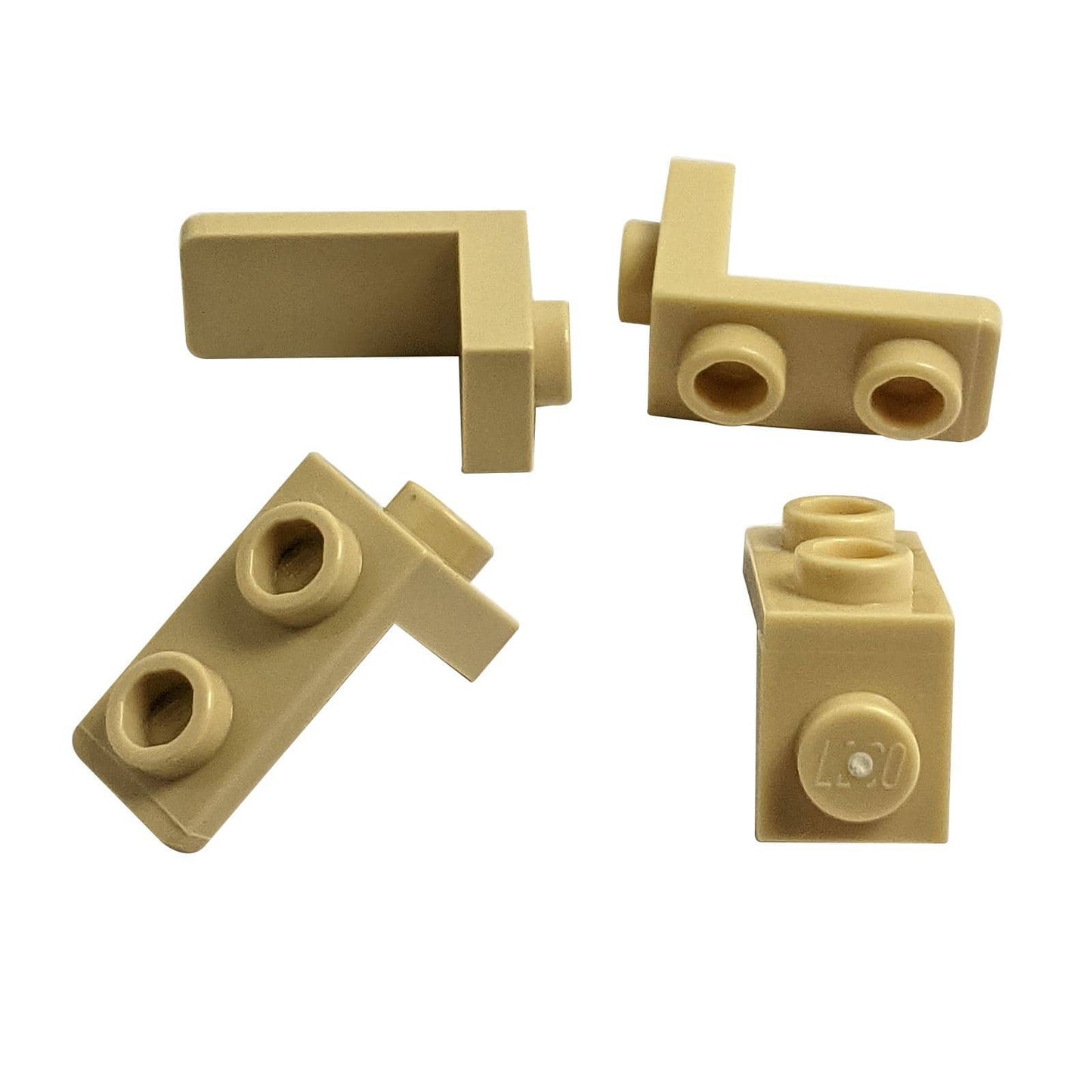 LEGO® bracket 1 x 1 - 1 x 2 piece, right-angle offset element for side-mounted studs and compact builds, tan color
