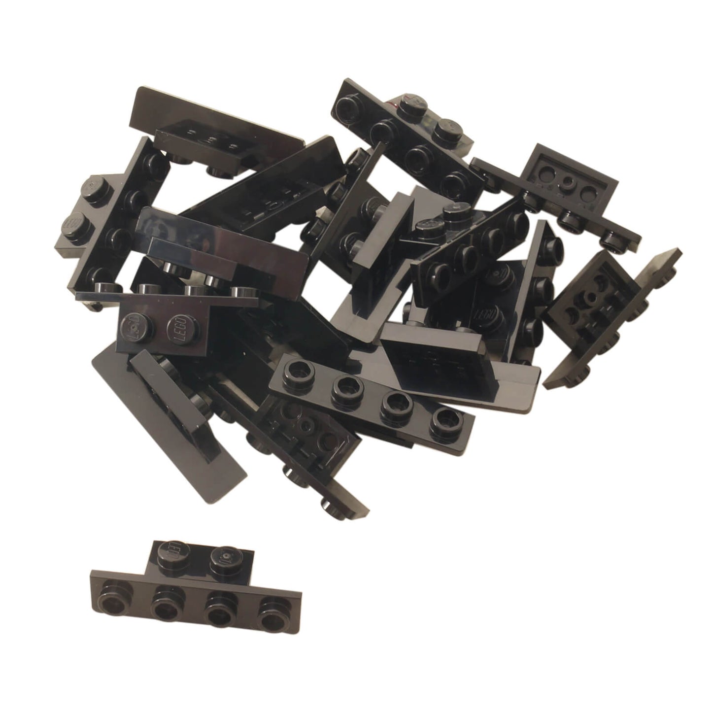 LEGO® Bracket 1 x 2 – 1 x 4 (Part 28802) in black, used for offset building and SNOT constructions
