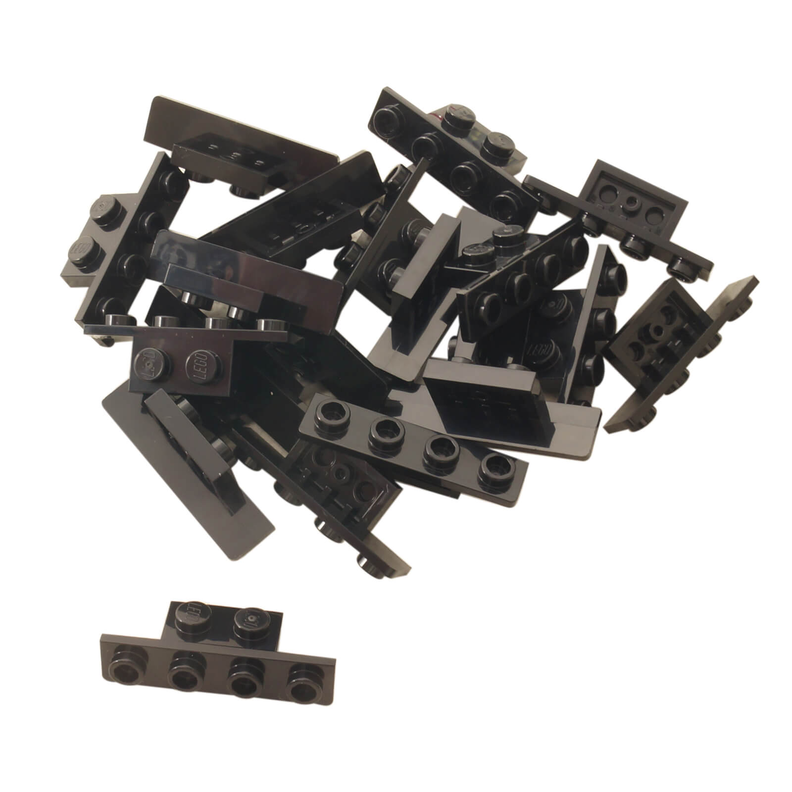 LEGO® Bracket 1 x 2 – 1 x 4 (Part 28802) in black, used for offset building and SNOT constructions
