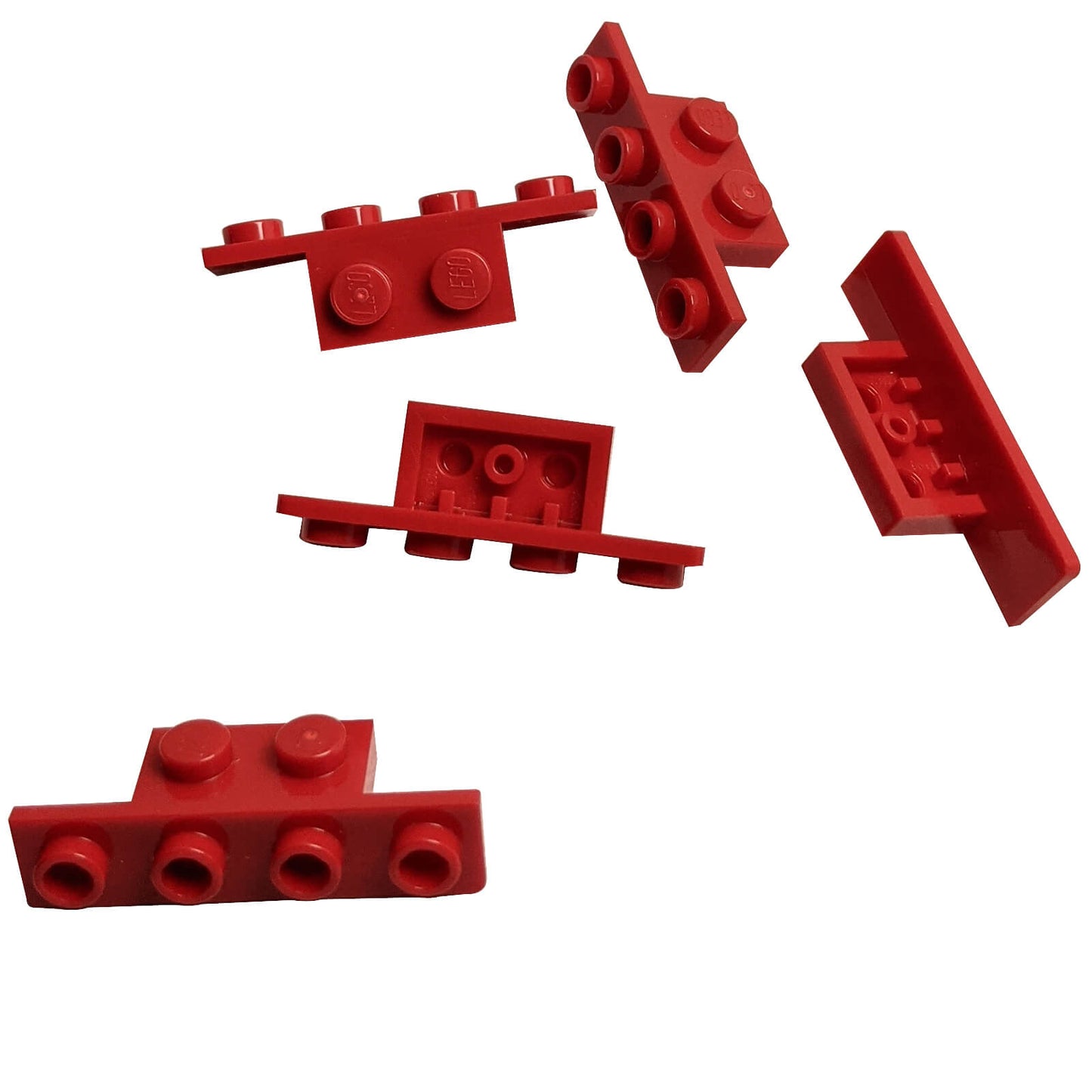 LEGO® Bracket 1 x 2 – 1 x 4 (Part 28802) in red, used for offset building and SNOT constructions
