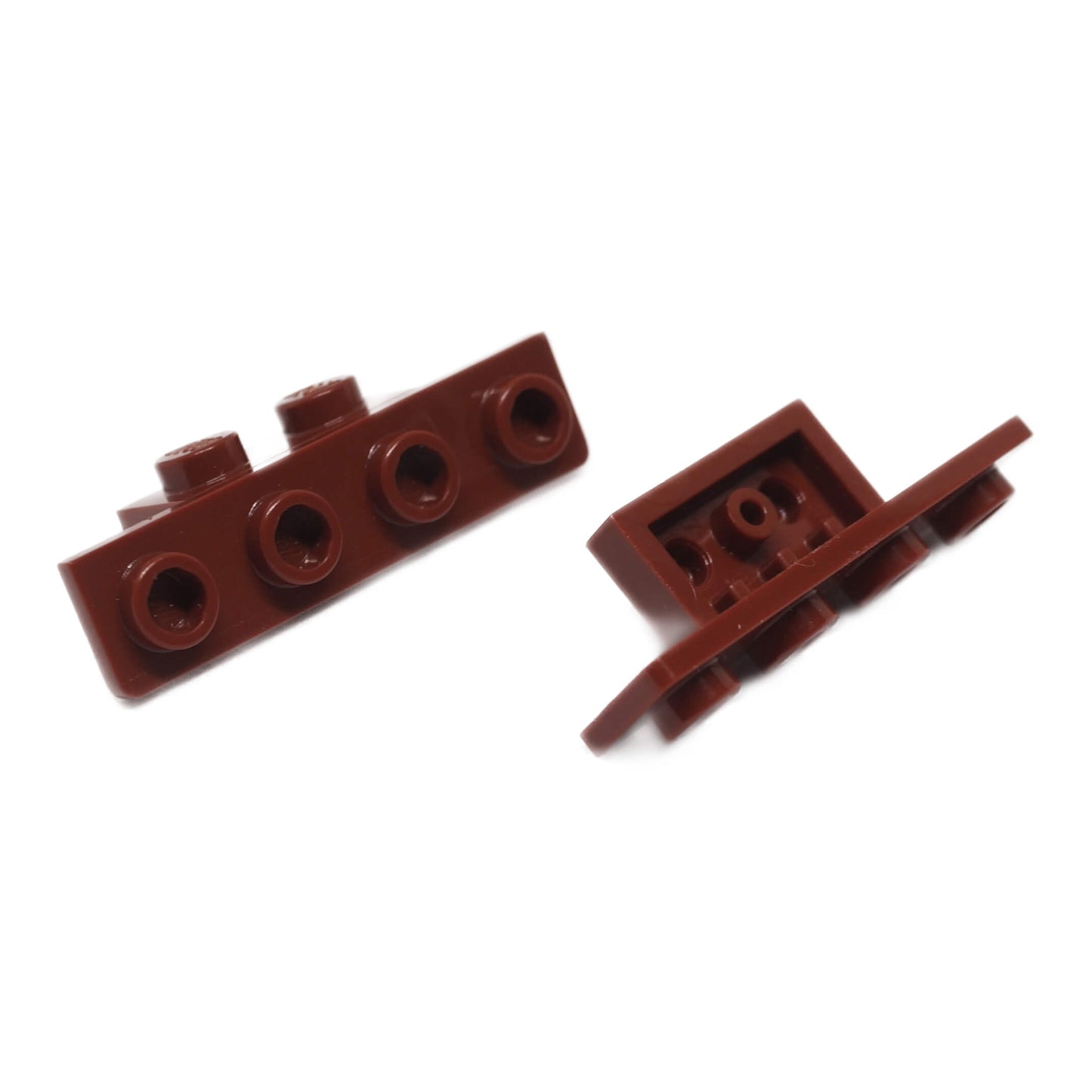 LEGO® Bracket 1 x 2 – 1 x 4 (Part 28802) in reddish brown, used for offset building and SNOT constructions
