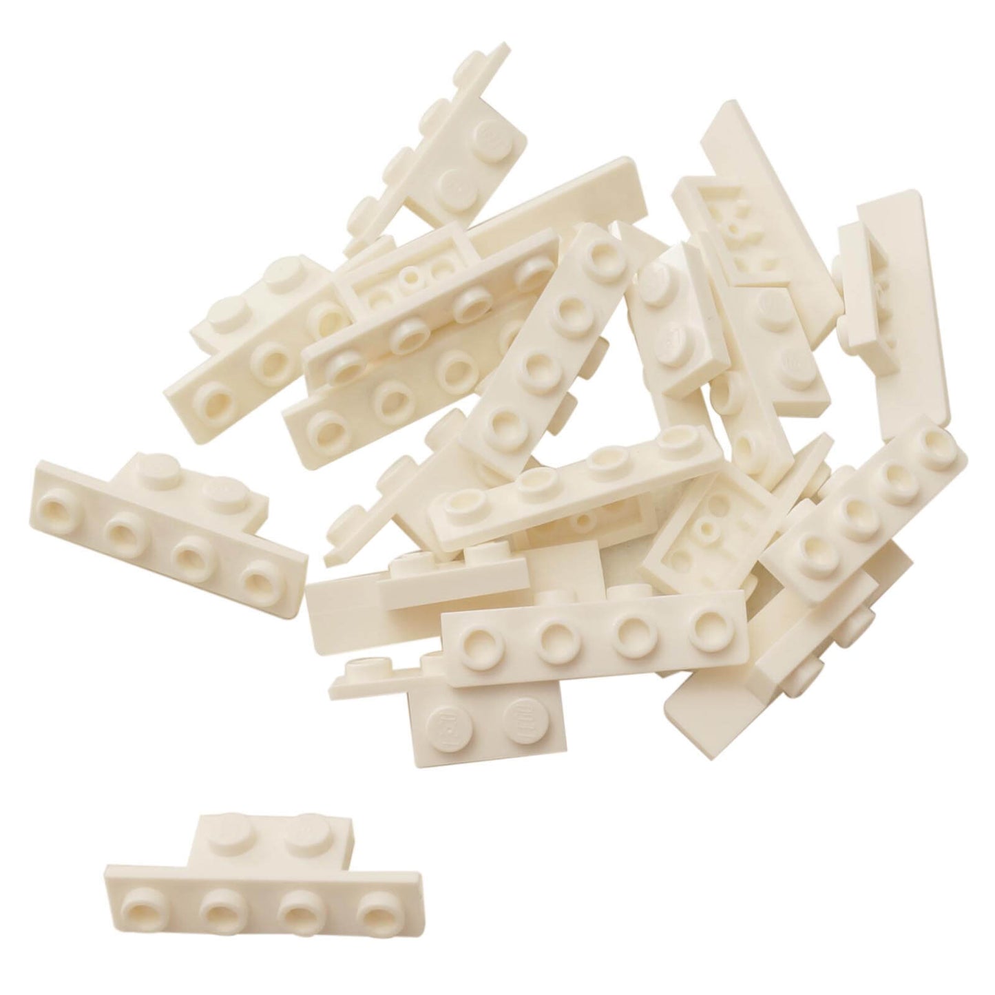 LEGO® Bracket 1 x 2 – 1 x 4 (Part 28802) in white, used for offset building and SNOT constructions

