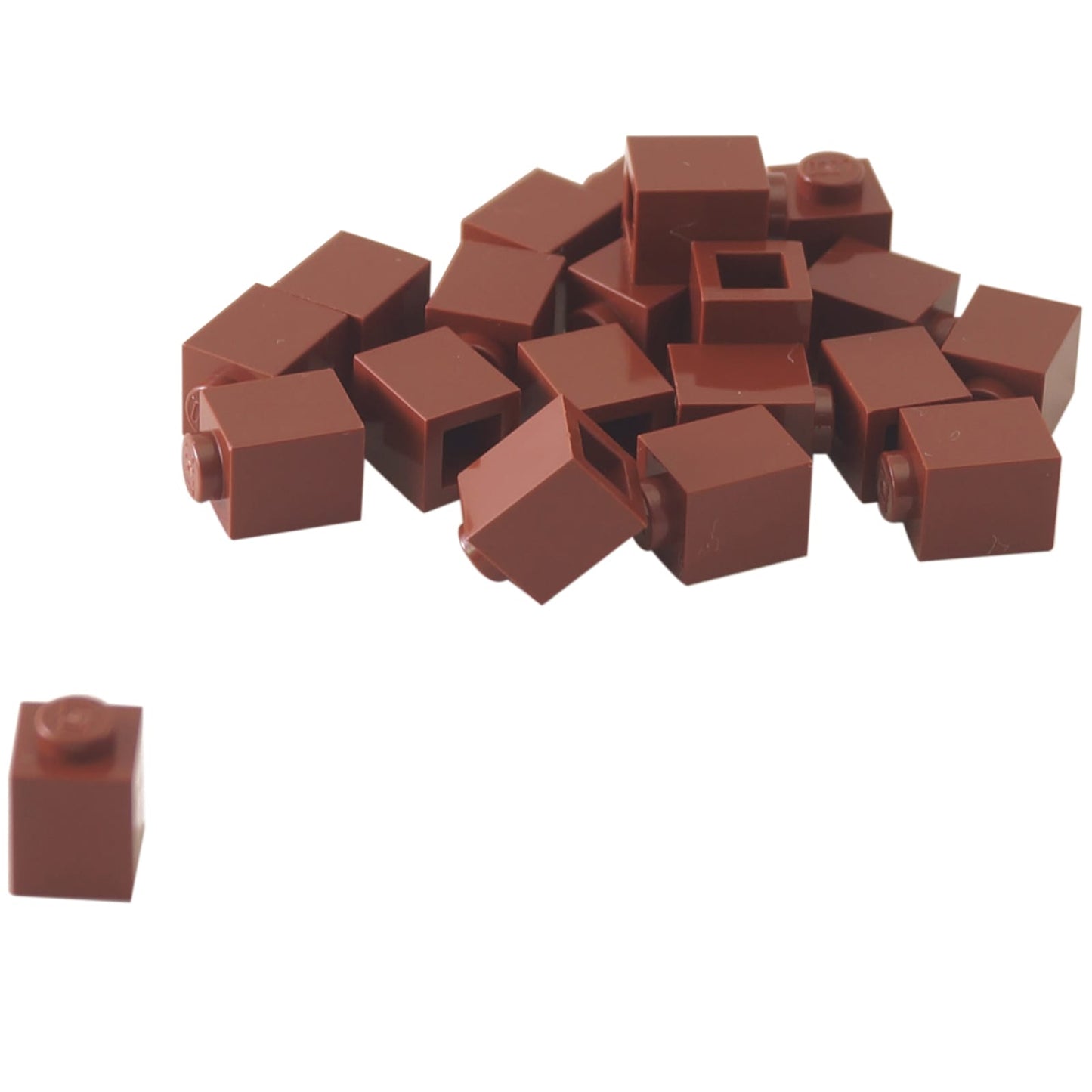 LEGO® Brick 1 x 1 in reddish brown, a small square brick with one top stud used for basic building connections.