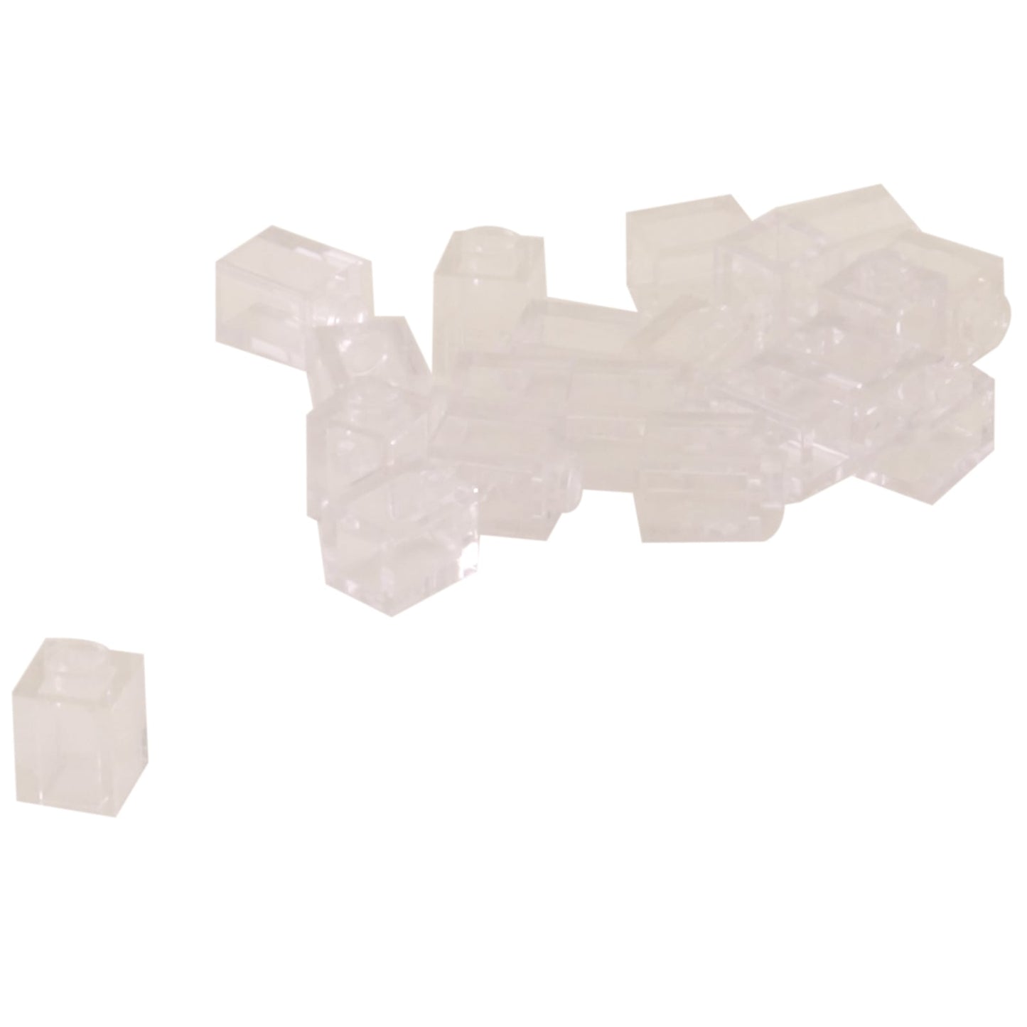 LEGO® Brick 1 x 1 in transparent clear, a small square brick with one top stud used for basic building connections.