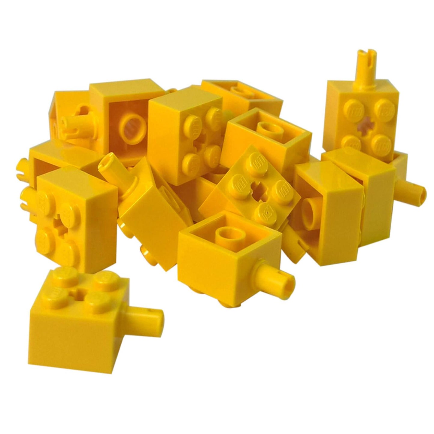 LEGO modified brick 2x2 part 6232 with pin and axle hole bright light orange