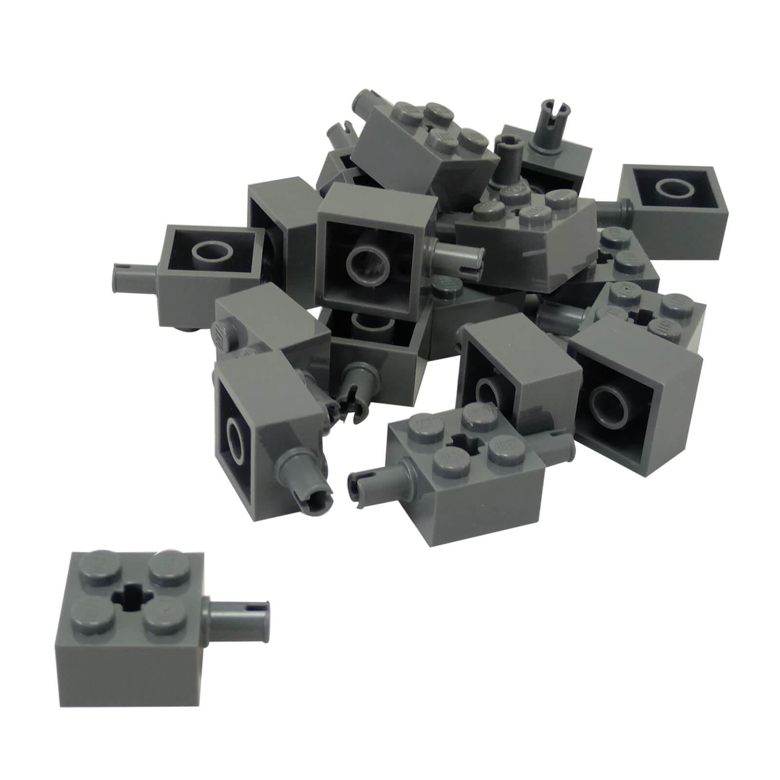 LEGO modified brick 2x2 part 6232 with pin and axle hole dark bluish gray