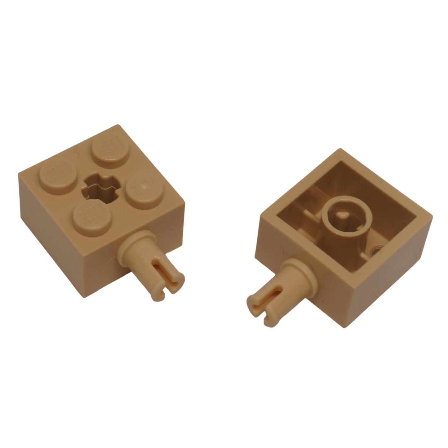 LEGO modified brick 2x2 part 6232 with pin and axle hole medium nougat
