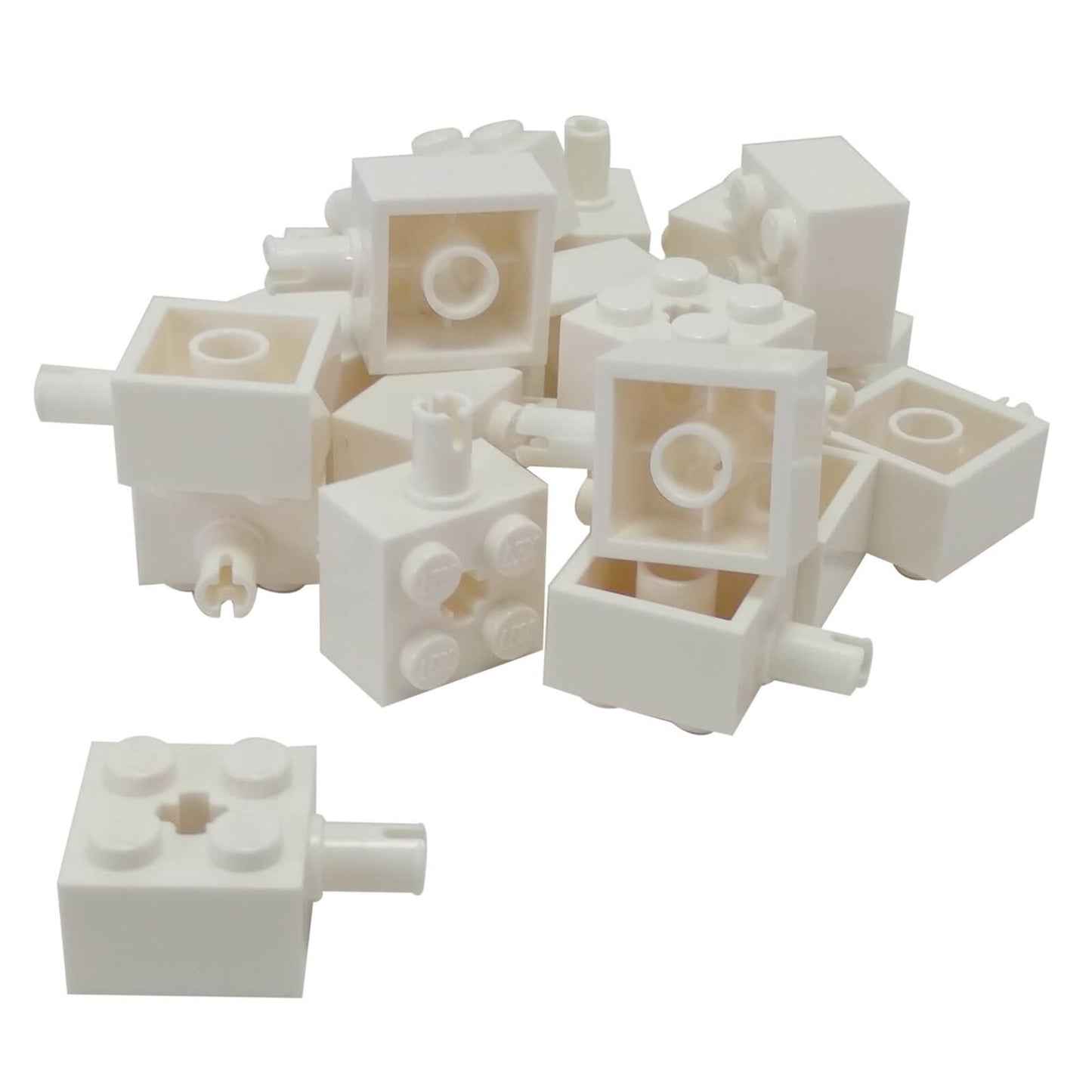 LEGO modified brick 2x2 part 6232 with pin and axle hole white