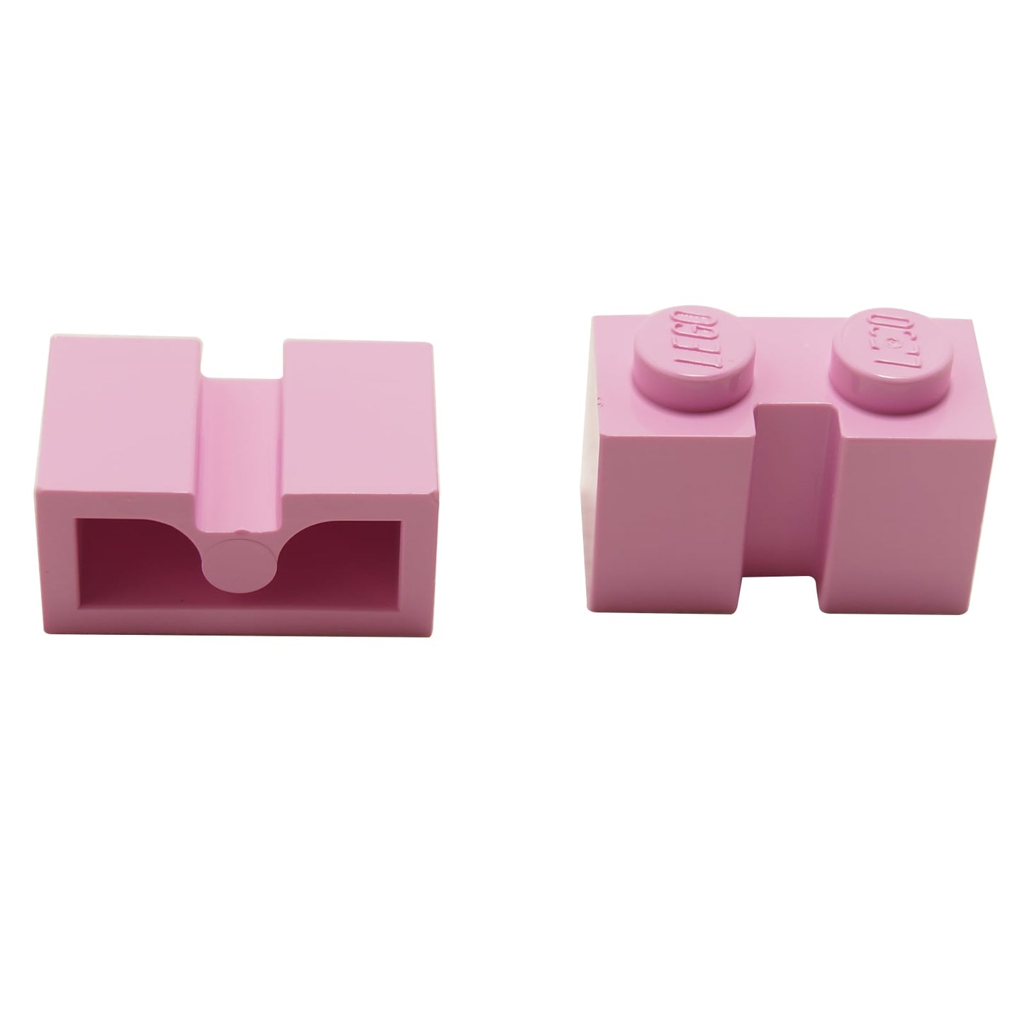 LEGO® Brick Modified 1 x 2 met Groef in felroze, met een centrale verzonken lijn aan één kant.
