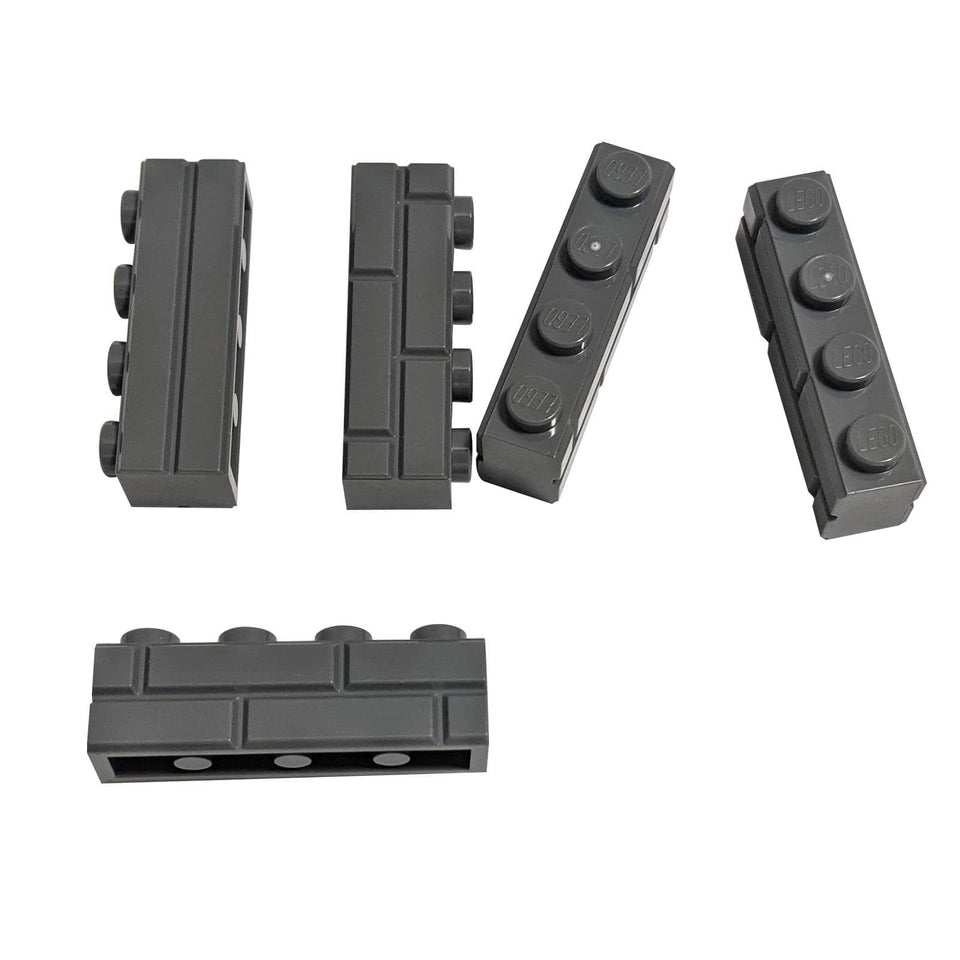 LEGO® modified brick 1 x 4 with masonry profile, textured stone pattern for walls and buildings, dark bluish gray color
