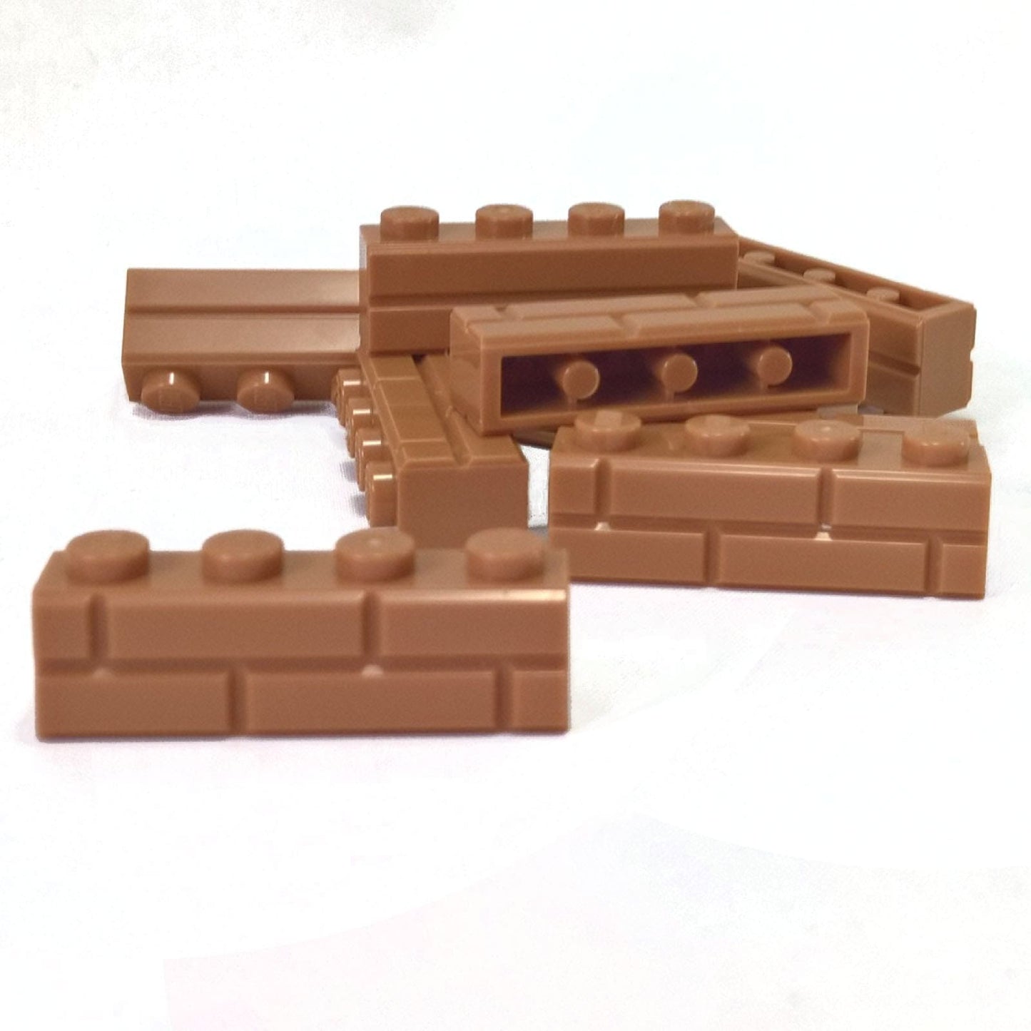 LEGO® modified brick 1 x 4 with masonry profile, textured stone pattern for walls and buildings, medium nougat color
