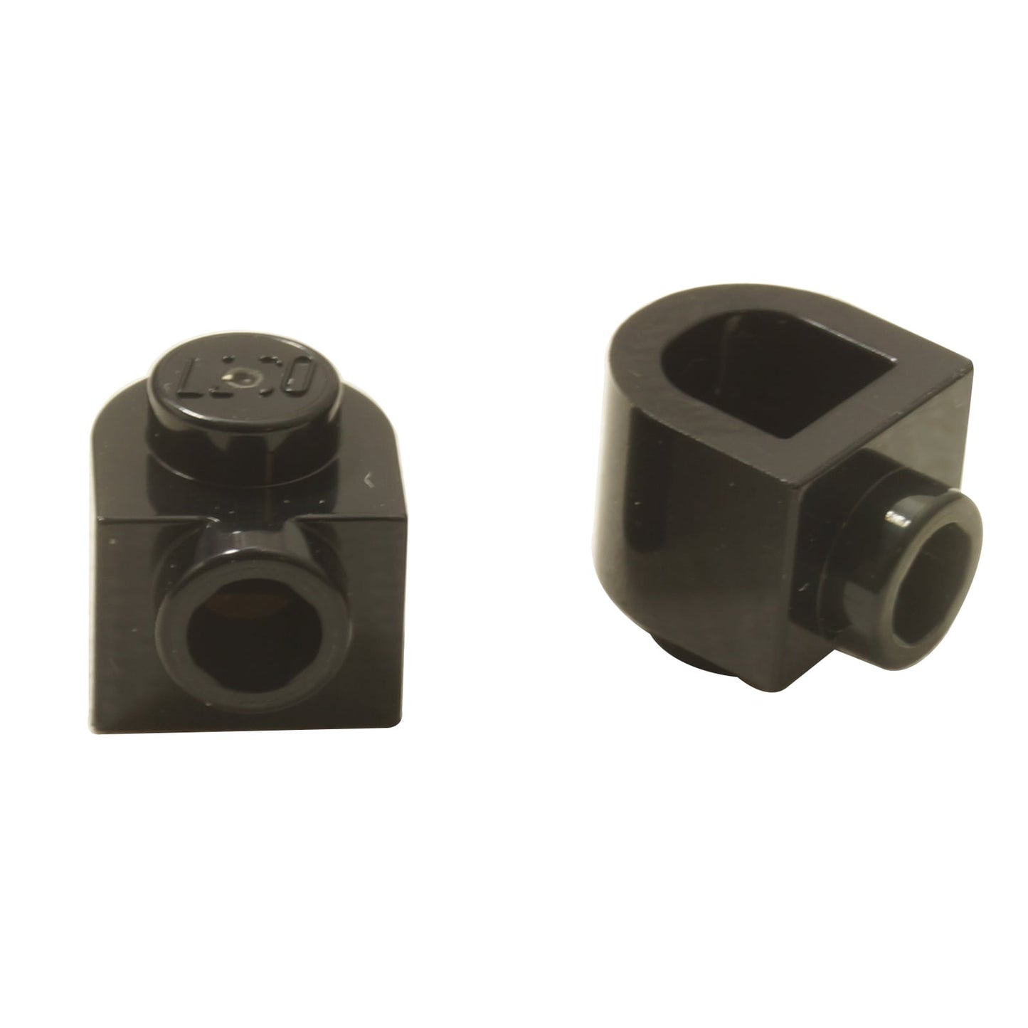 LEGO® Brick Round 1 x 1 x 2/3 Half Circle Extended with side stud in black, featuring a curved front profile.
