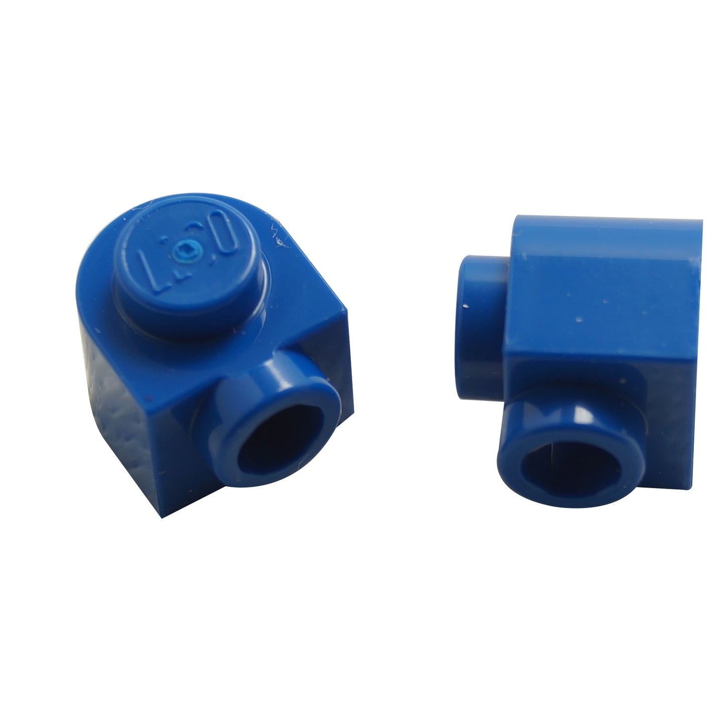 LEGO® Brick Round 1 x 1 x 2/3 Half Circle Extended with side stud in blue, featuring a curved front profile.
