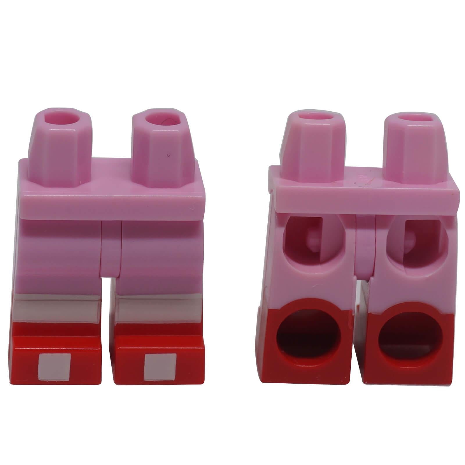 LEGO® bright pink minifigure hips and legs with moulded red boots, printed white socks and white square toe pattern part 970c00pb1534