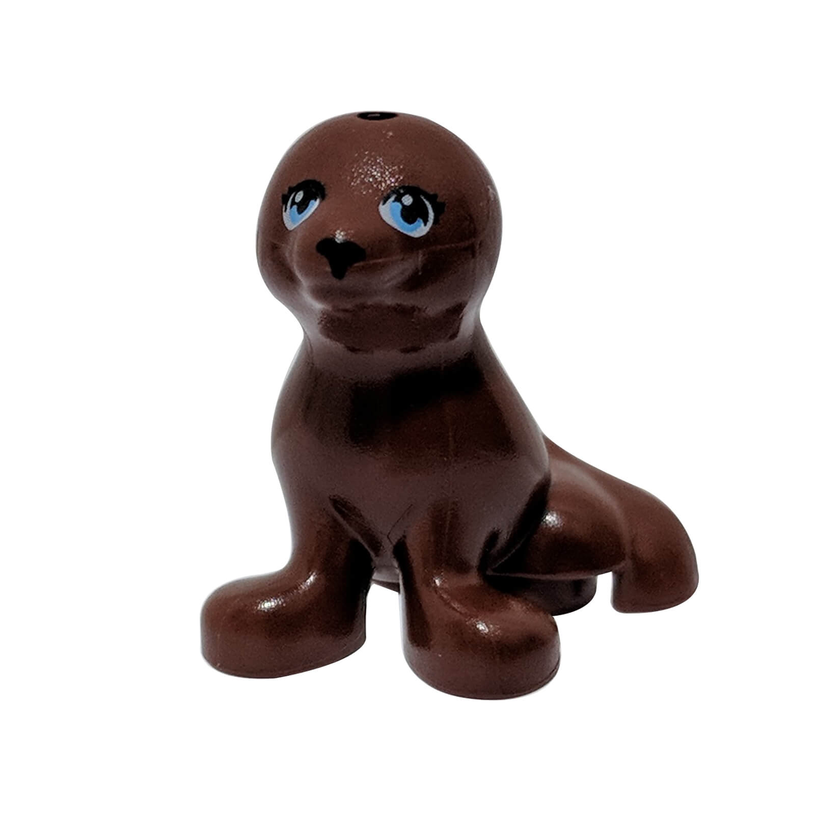 LEGO brown seal animal figure with black nose and medium azure eyes sitting pose