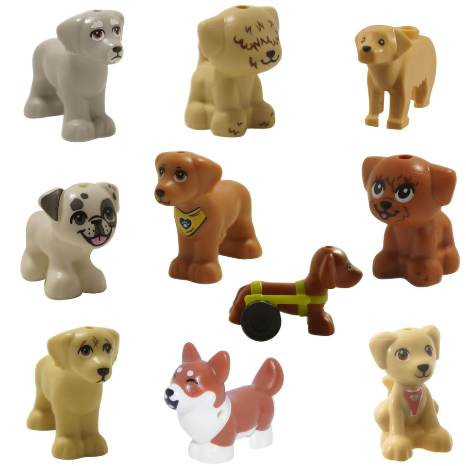 LEGO® bulk lot with 10 assorted dog and puppy animal figures including multiple mould styles