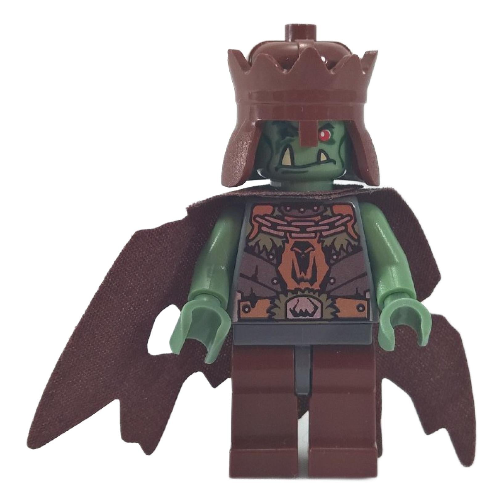  LEGO® Castle Fantasy Era Troll King minifigur (cas420) med sandgrön hud, rödbrun krona och trasig cape.
