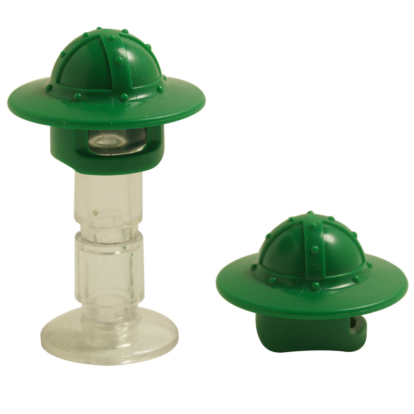 LEGO® Castle Helmet (30273) in green, featuring a broad brim and a protective chin guard.
