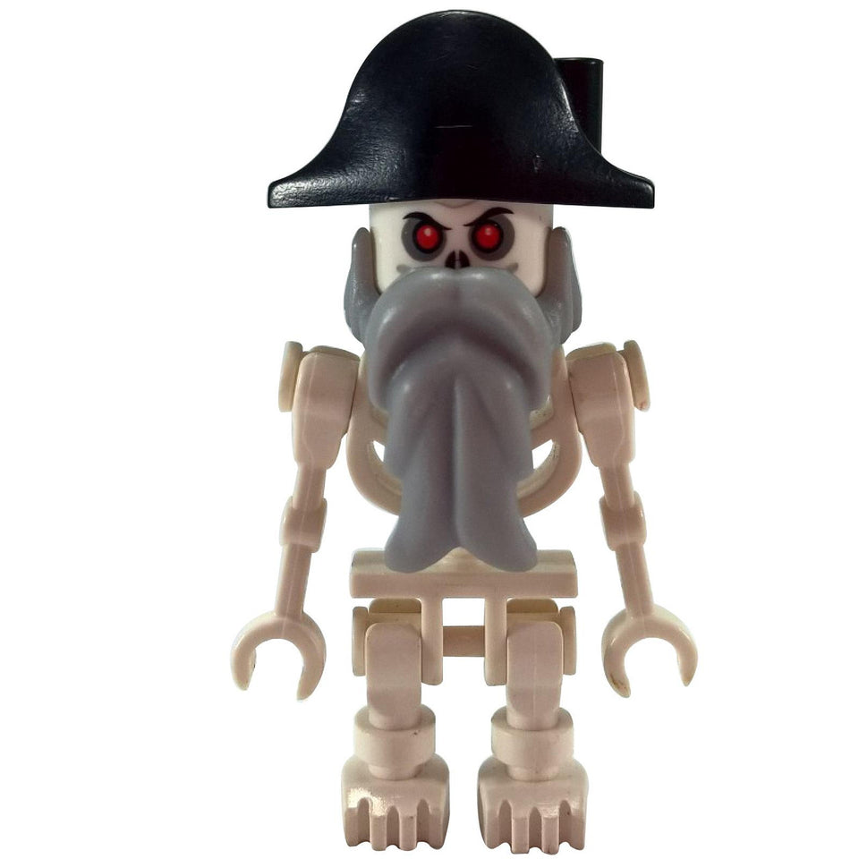 LEGO® Esqueleto Minifigura – Rojo Ojos, sombrero bicorne y barba azul claro del ataque del barco esqueleto.
