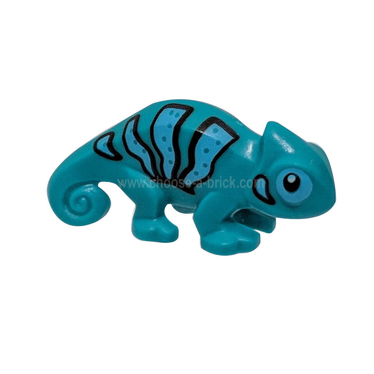 LEGO dark turquoise chameleon with black and bright light blue stripes pattern part 57763pb02 reptile animal figure