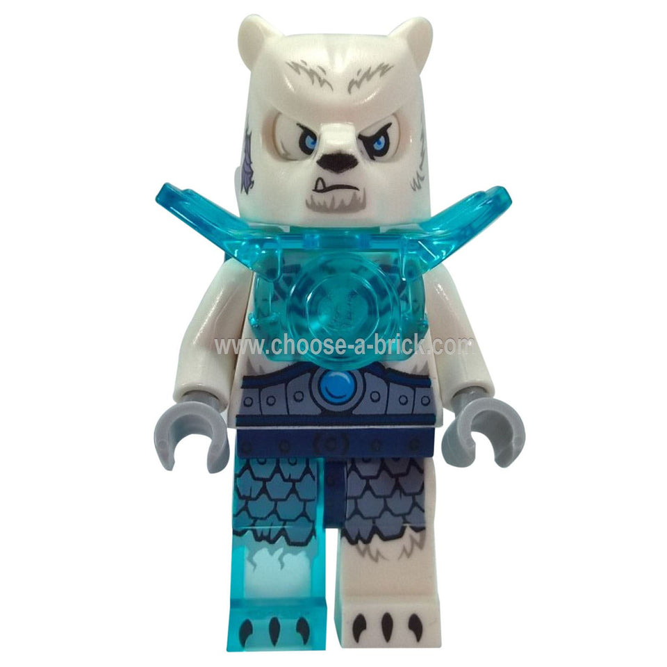 LEGO Icepaw loc137 minifigure with polar bear head and blue ice armor.