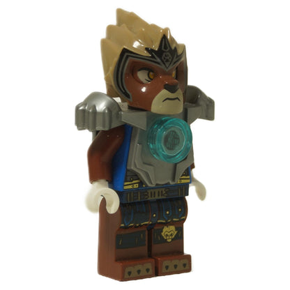 LEGO® Legends of Chima Lavertus minifigure (loc067) in heavy flat silver armor with a trans-light blue CHI orb, front view.