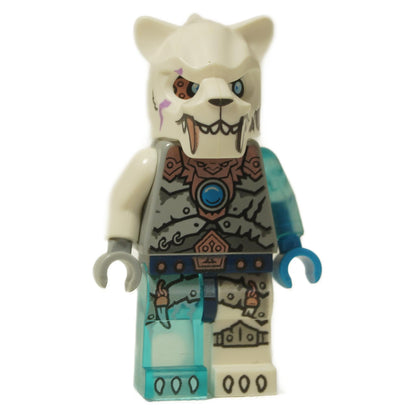 LEGO® Legends of Chima Sir Fangar -minifiguuri (loc102) etupuoli, jossa on jääsininen jalka ja läpinäkyvän vaaleansininen käsi.