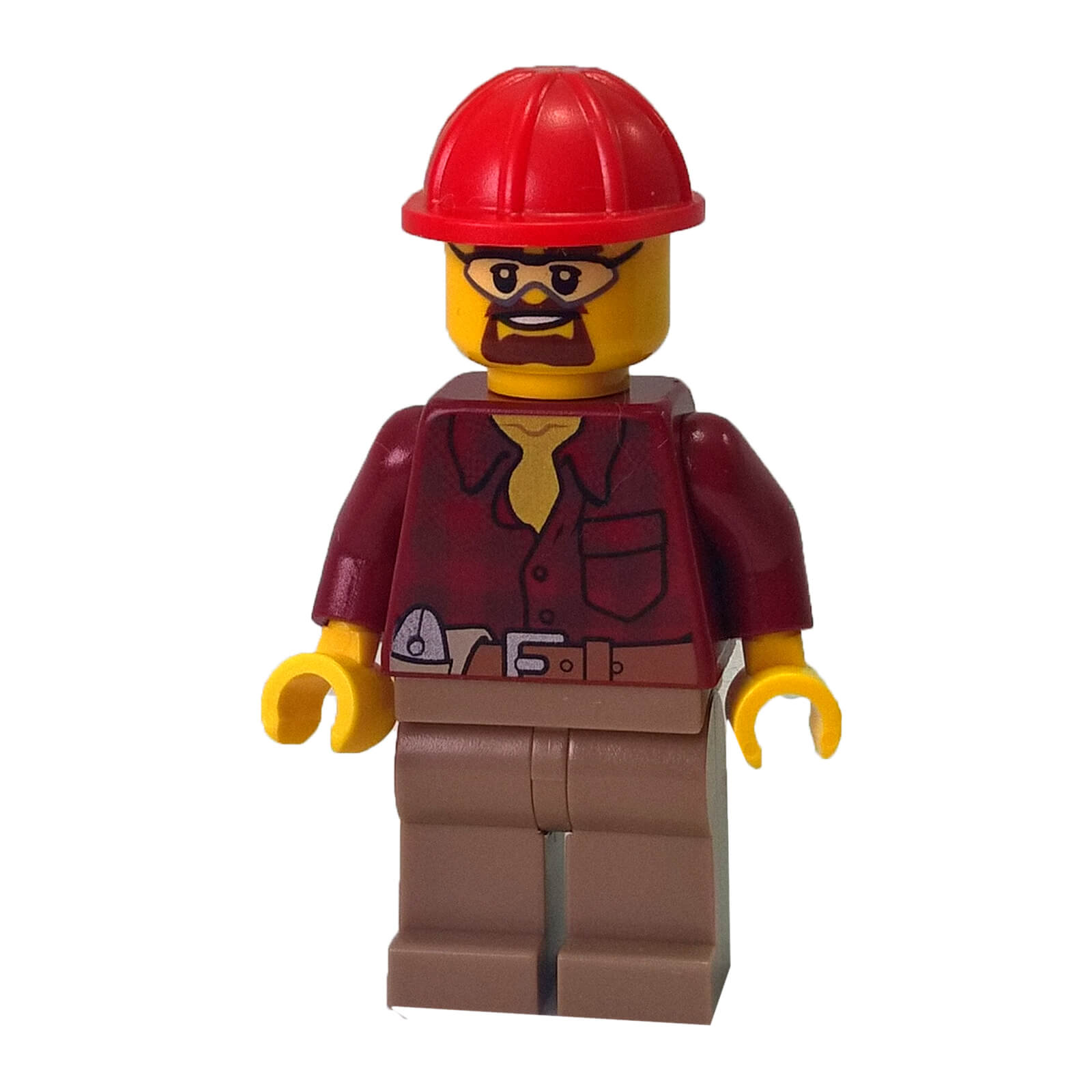 LEGO City construction worker minifigure cty0540 with red hard hat flannel shirt and beard