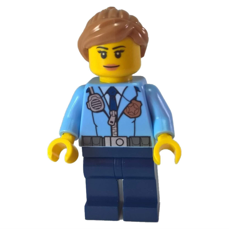 LEGO female police officer minifigure cty620 with light brown hair.