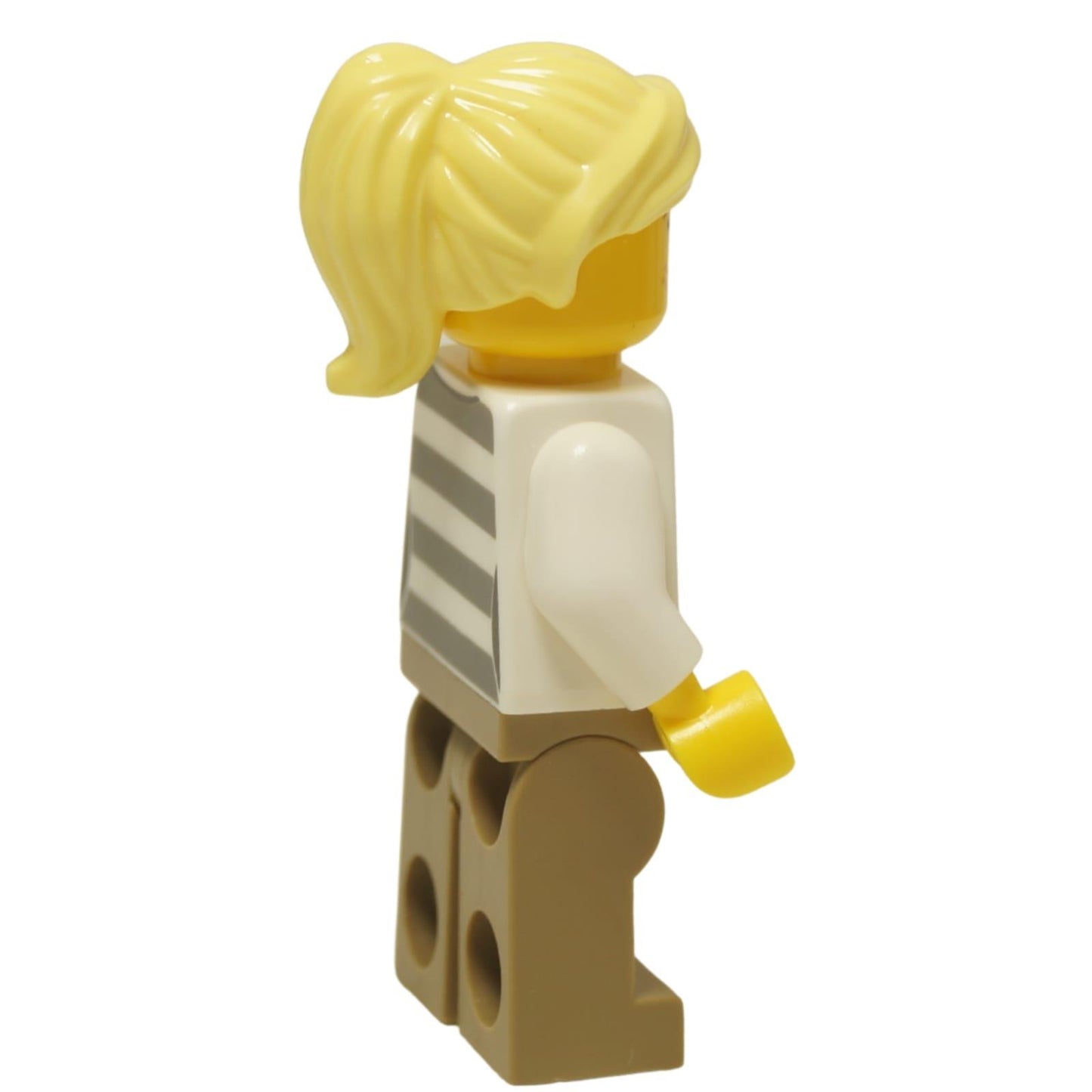 LEGO® City Female Prisoner minifigure (cty1368) shown with both her smirking and winking facial expressions. Side profile.